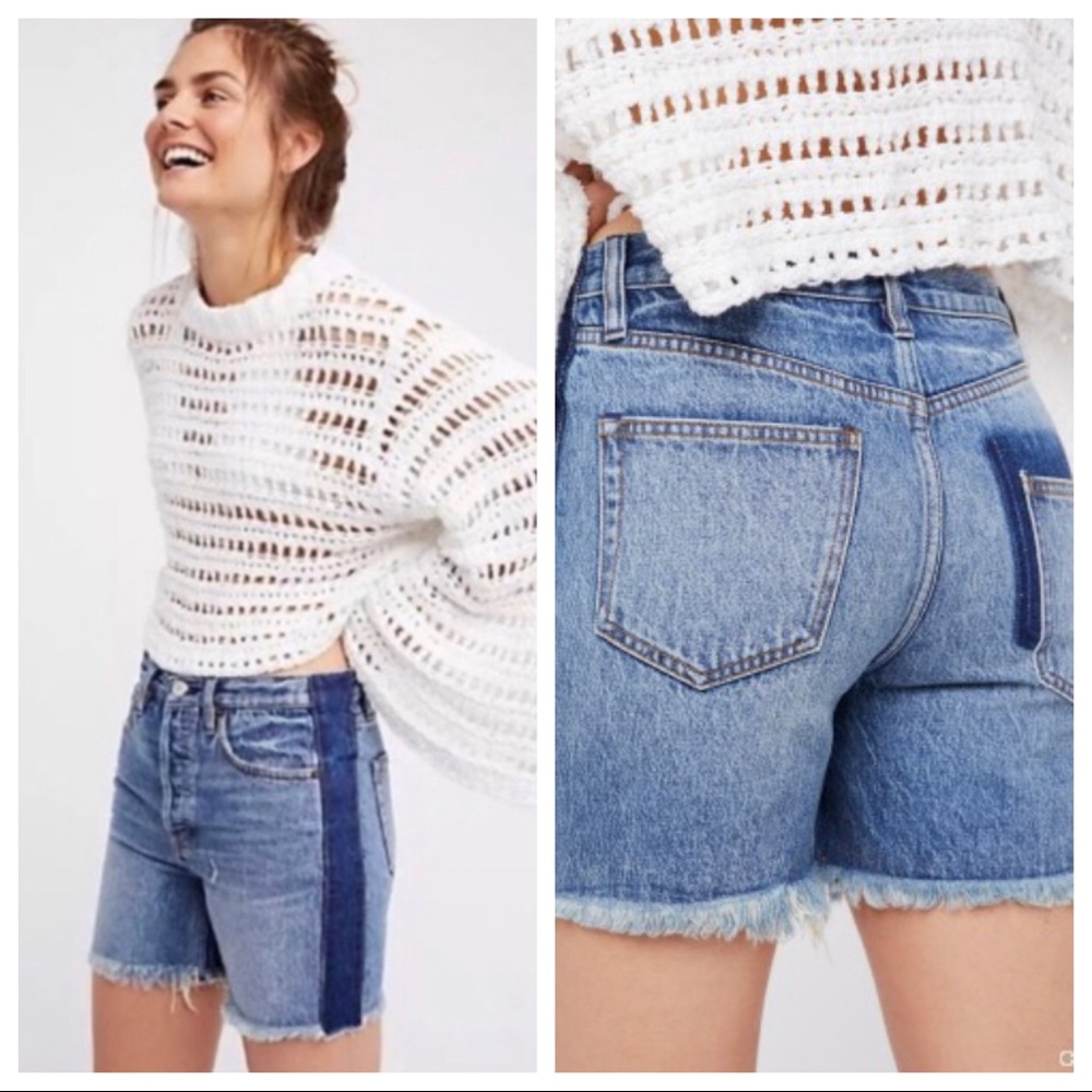 New Free People Pieced Boyfriend Frayed Shorts